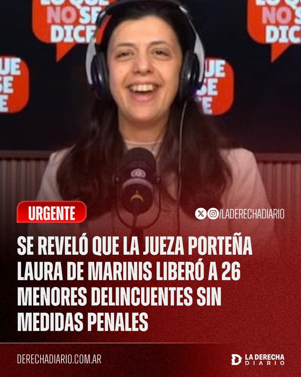 laderechadiario's tweet photo. 🚨🇦🇷 | HIJA DE PUTA: LA JUEZA KIRCHNERISTA LAURA DE MARINIS HABÍA LIBERADO A 26 MENORES DELINCUENTES SIN NINGUNA MEDIDA PENAL NI PROTECCIONAL

Jonatan Viale reveló que, desde que asumió al frente del Juzgado Penal Juvenil N° 3, De Marinis dispuso la liberación de 26 menores delincuentes sin medidas penales ni proteccionales.

Entre los casos exhibidos aparece el de un delincuente de 17 años acusado de abuso sexual con acceso carnal, cuyo egreso habría sido dispuesto sin una medida penal acorde al hecho imputado.

La jueza ya enfrenta además un pedido de juicio político por “mal desempeño” y “desconocimiento inexcusable del derecho”, luego de declarar inconstitucional para un caso concreto el nuevo Régimen Penal Juvenil y sobreseer a un adolescente acusado de tentativa de robo.