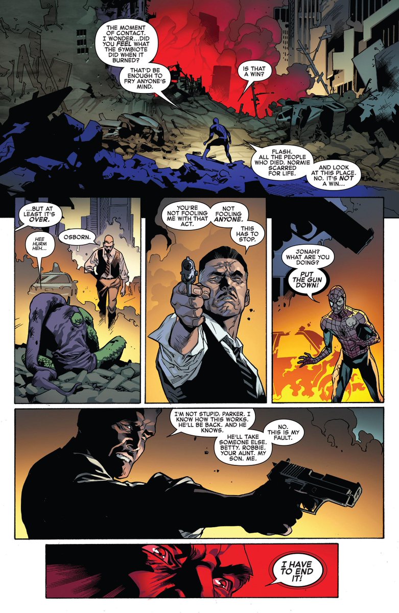 leonskey's tweet photo. @NoBeansmkl6 @Mar_Animation There's a great spiderman moment in which Jonah pulse a gun to kill the goblin. Spiderman stops him.and takes a bullet in the shoulder because he has a responsibility to try and help them get better. https://t.co/gGXwNdrRiv
