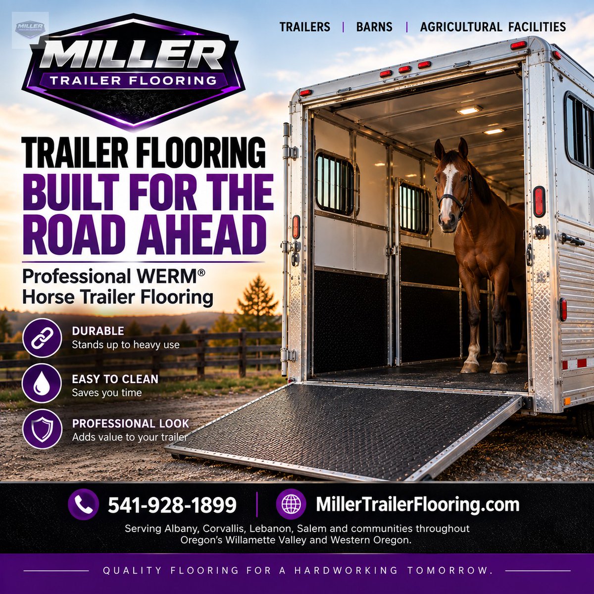 MillerTrlFloor's tweet photo. Upgrade your horse trailer flooring with WERM from Miller Trailer Flooring! Durable, easy to maintain, and designed for traction. Serving Western Oregon communities. 🌟🚐 

🌐 https://t.co/EyTuoOwIP2 | 📞 541-928-1899 

#HorseTrailer #Oregon #WERM #TrailerUpgrades https://t.co/saweIR81mm