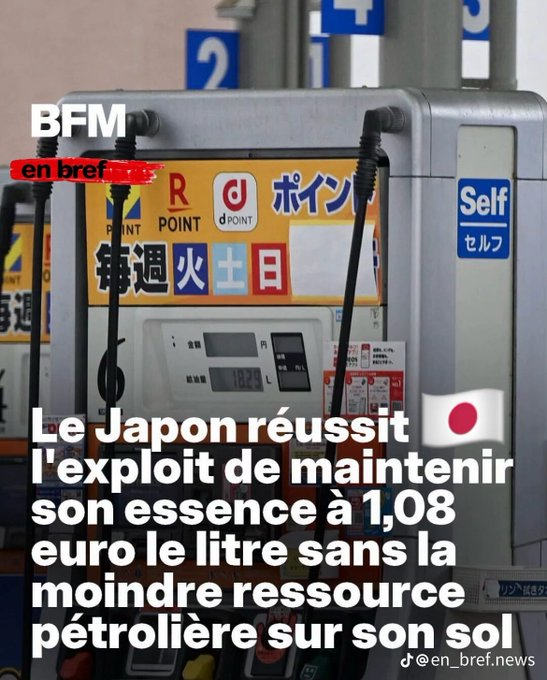 Forhalinton's tweet photo. Le Japon réussit l'exploit de maintenir son essence à 1,08 euro le litre sans la moindre ressource pétrolière sur son sol https://t.co/XO526DoMWJ