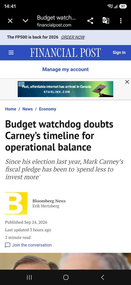 RealTimeNe's tweet photo. Carney vs PBO: “Ahead of schedule” operating balance vs the numbers that actually landed.

Budget 2025 pledged to balance day-to-day operating spending with revenues by 2028-29 while running large overall deficits for capital, defence, housing, and tax measures. On Sept. 15 Carney said the government was “on track to balance the operating budget next year” (2027-28), a year early. 

PBO’s Sept. 24 report says the opposite on the government’s own data: operating balance is more likely in 2029-30—a year late versus the original target and two years later than the latest claim. Classifications of operating vs. capital are “subjective” and inconsistent (film tax credits as capital, journalism credits as operating; similar farm programs split). A $500 million restraint on operating items would have been enough to hit 2028-29 under PBO’s adjustment. 

A balanced operating ledger is not a balanced budget. Spring Economic Update still pointed to a ~$65 billion overall deficit this fiscal year. There is no timeline to eliminate the traditional deficit. 

Q2 snapshot (calendar Q2 / early 2026-27 fiscal year):
StatsCan: federal deficit $4.1 billion in Q2, $1.1 billion worse than a year earlier—expenses grew faster than revenue. Groceries and Essentials Benefit and other transfers drove much of the spending jump. General government (including provinces and social security) showed a headline surplus; strip social security and it is a $17.2 billion deficit. Federal net debt is still rising.

Year-end implication: Fall Budget 2026 will be the next official reset. On current tracks, overall deficits stay in the $50–65 billion range for years, debt-service costs keep climbing, and the “spend less to invest more” story depends heavily on how items are labelled. If classifications stay elastic, the operating target can be declared met while the cash deficit and interest bill do not shrink on the same schedule. 

Watch the fall numbers—not the slogans.