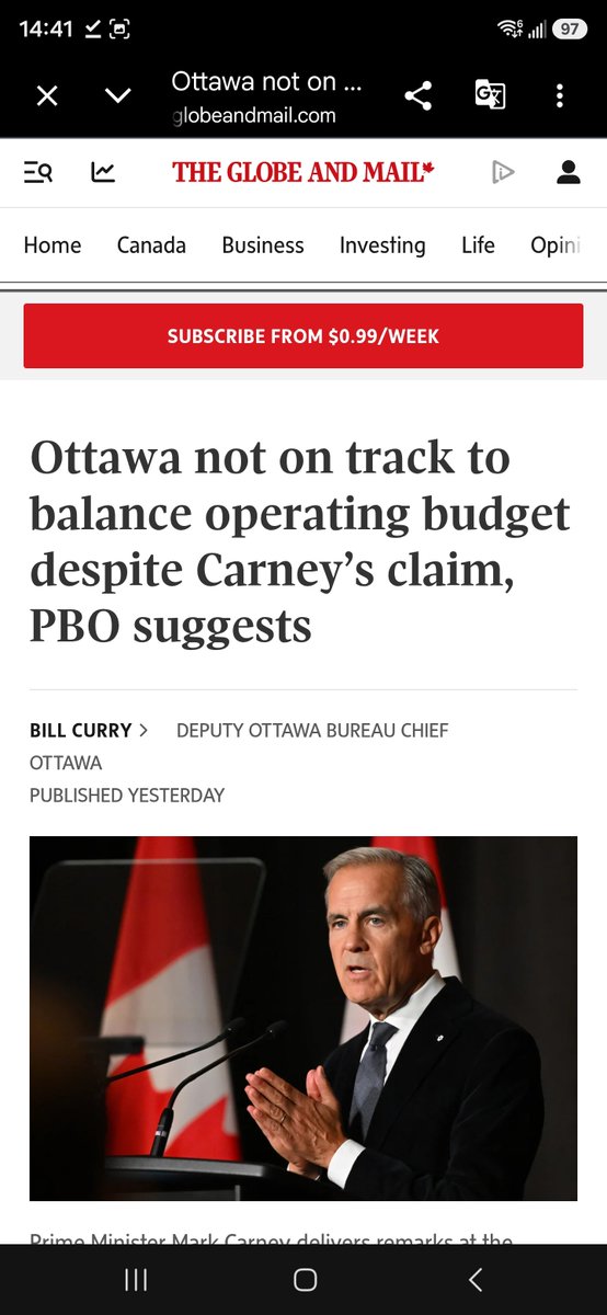 RealTimeNe's tweet photo. Carney vs PBO: “Ahead of schedule” operating balance vs the numbers that actually landed.

Budget 2025 pledged to balance day-to-day operating spending with revenues by 2028-29 while running large overall deficits for capital, defence, housing, and tax measures. On Sept. 15 Carney said the government was “on track to balance the operating budget next year” (2027-28), a year early. 

PBO’s Sept. 24 report says the opposite on the government’s own data: operating balance is more likely in 2029-30—a year late versus the original target and two years later than the latest claim. Classifications of operating vs. capital are “subjective” and inconsistent (film tax credits as capital, journalism credits as operating; similar farm programs split). A $500 million restraint on operating items would have been enough to hit 2028-29 under PBO’s adjustment. 

A balanced operating ledger is not a balanced budget. Spring Economic Update still pointed to a ~$65 billion overall deficit this fiscal year. There is no timeline to eliminate the traditional deficit. 

Q2 snapshot (calendar Q2 / early 2026-27 fiscal year):
StatsCan: federal deficit $4.1 billion in Q2, $1.1 billion worse than a year earlier—expenses grew faster than revenue. Groceries and Essentials Benefit and other transfers drove much of the spending jump. General government (including provinces and social security) showed a headline surplus; strip social security and it is a $17.2 billion deficit. Federal net debt is still rising.

Year-end implication: Fall Budget 2026 will be the next official reset. On current tracks, overall deficits stay in the $50–65 billion range for years, debt-service costs keep climbing, and the “spend less to invest more” story depends heavily on how items are labelled. If classifications stay elastic, the operating target can be declared met while the cash deficit and interest bill do not shrink on the same schedule. 

Watch the fall numbers—not the slogans.