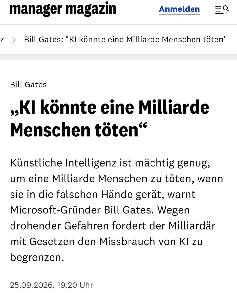 AxelHohl's tweet photo. Bill Gates meint, dass #KI eine Milliarde Menschenleben kosten könne, wenn diese in die falschen Hände gelangen würde.
Panikmache oder Zeit Gesetze anzupassen?

https://t.co/kghYyc6sqW https://t.co/n5z3dQ3nDT