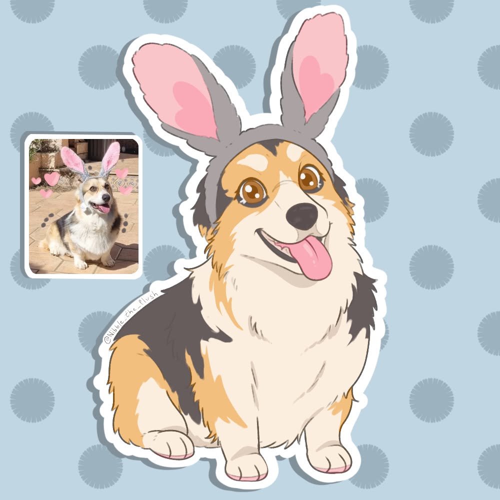 AnotherNameSong's tweet photo. I have decided to do some quick pet doodles for only 10€ ! And for a good start i did a doodle of my husband's corgi, Jingle ! 
Isn't she the cutest bunny ? https://t.co/H8srLNINyR