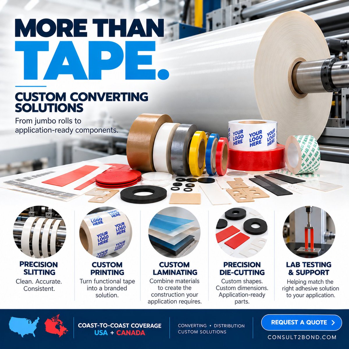 consult2bond's tweet photo. More than tape. Tailored solutions. 🛠️✨

Custom Converting Solutions transforms jumbo rolls into application-ready components. From precision slitting, die-cutting,

#consult2bond #CustomConverting #TapeConverting #DieCutting #IndustrialSolutions https://t.co/nNl2yYH0VJ