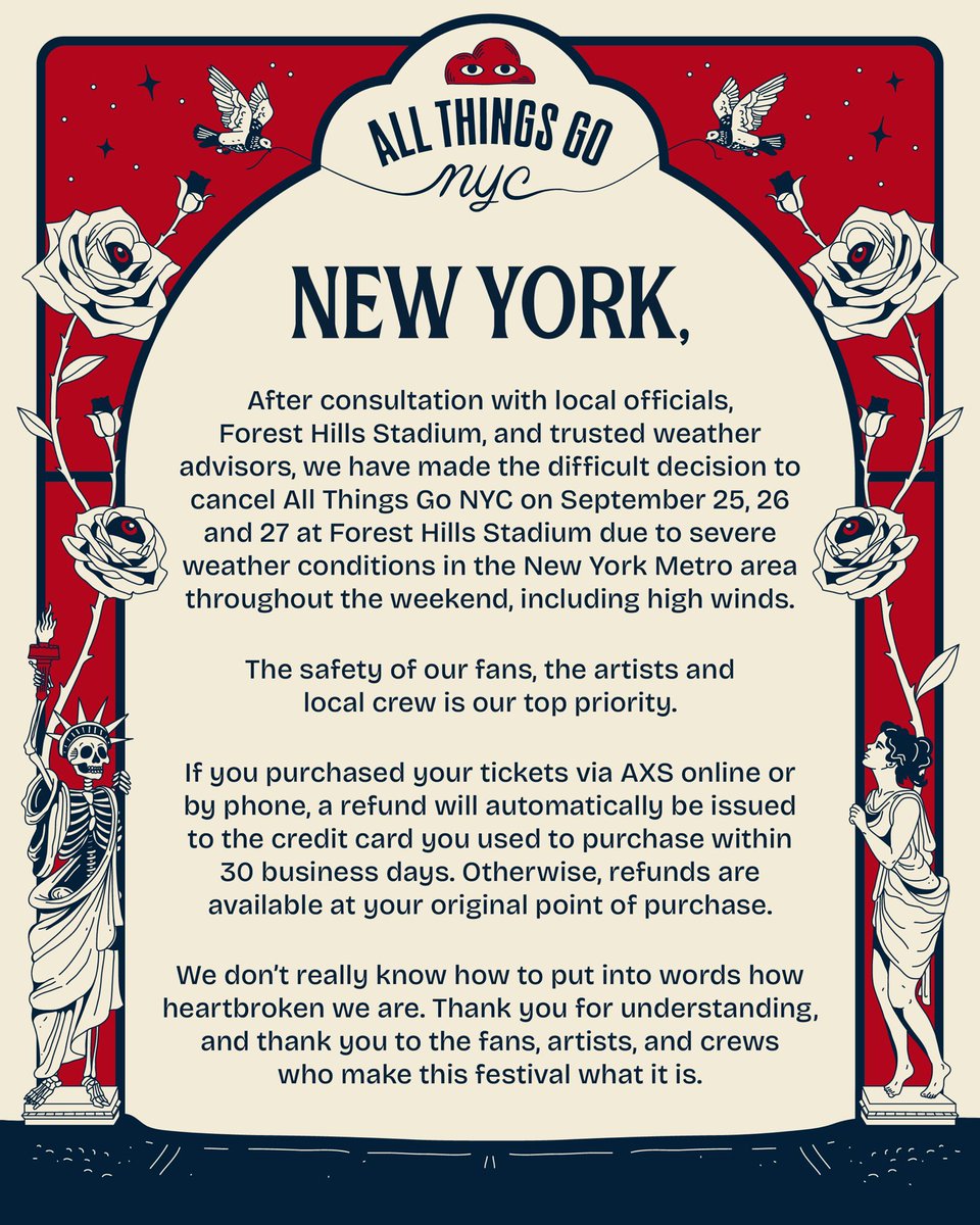 PopBase's tweet photo. Both All Things Go and the 2026 Global Citizen Festival have been canceled due to severe weather. https://t.co/9PUY2RXP8C