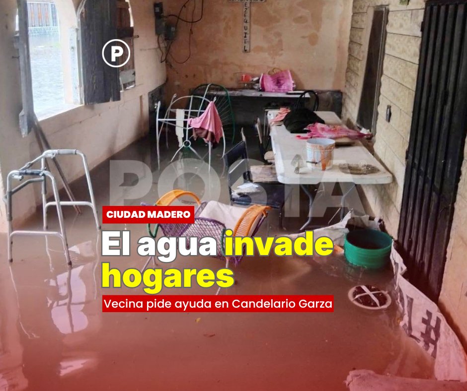 POSTATamaulipas's tweet photo. 🔴📢“Estamos invadidos de agua”, comparte una vecina de la colonia Candelario Garza, al estar su domicilio inundado y sus bienes comenzando a dañarse tras las fuertes lluvias del sur de #Tamaulipas.

#POSTATamaulipas #LluviasIntensas #inundaciones https://t.co/ReMTDmoIUS