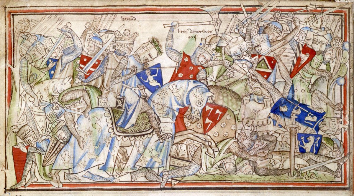 MedievalScholar's tweet photo. Today, September 25th, is the anniversary of the battle of Stamford Bridge!

In mid-1066, Harold stationed his army on the southern coast to repel William's invasion but had to dismiss the militia for the harvest.   

When Harald Hardrada invaded the north, Harold rushed to meet him and won the Battle of Stamford Bridge on September 25th, killing both Hardrada and Tostig Godwinson.

Despite the victory, Harold's army was weakened and far from the south, where William's invasion loomed.