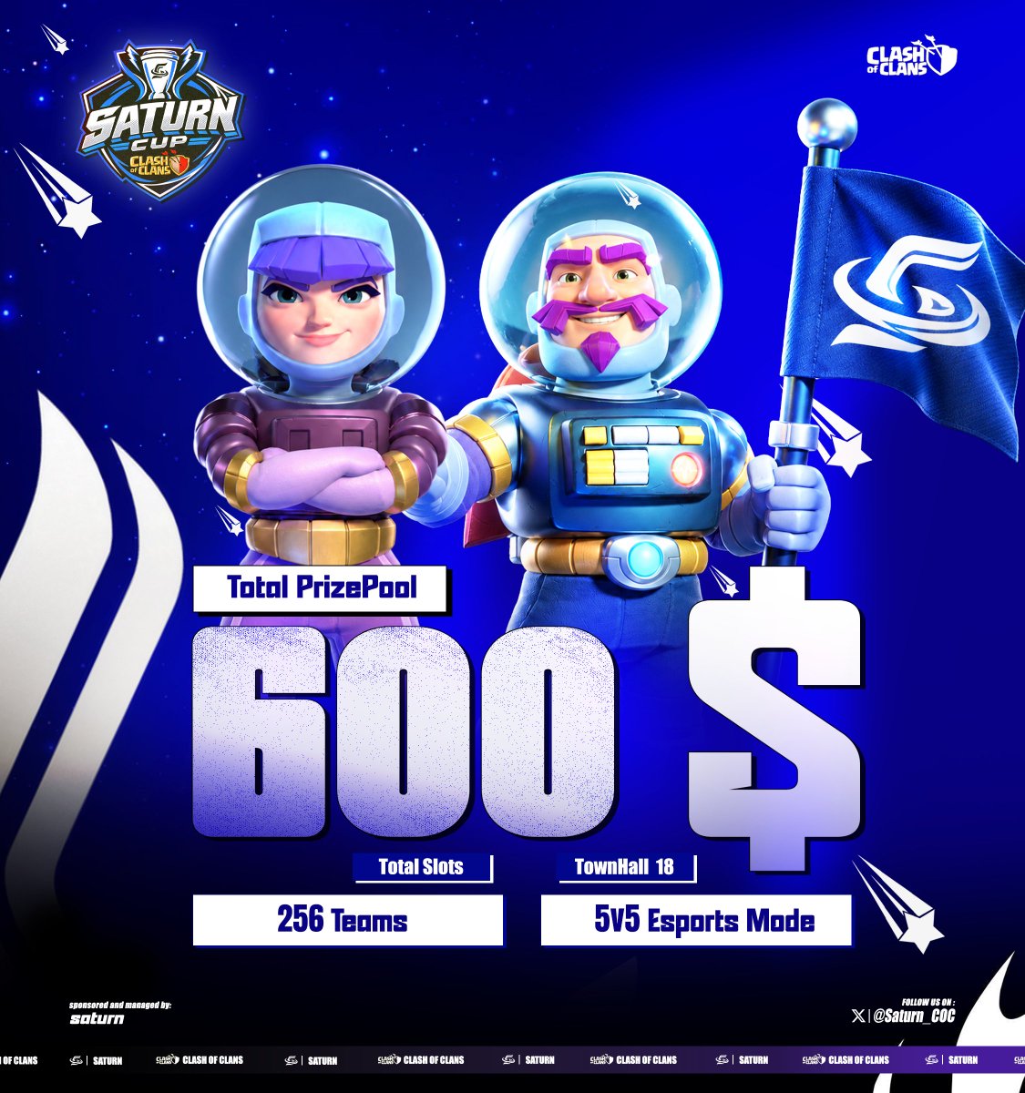 CapSelegnaHub's tweet photo. Community tournament, organized by @Saturn_COC

🔸256 Team Slots • $600 Prize Pool
🔸Registrations open
🔸Registration Ends — 6 October
🔸Tournament Code: SC
🔸 5vs5 | Th18
Discord: https://t.co/T4cDvGf38d https://t.co/LO9wkbk6mf