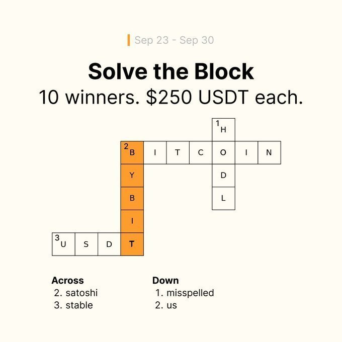 YTX_27's tweet photo. @Bybit_Official Down:-
1. HODL 
2. BYBIT  

Across:-
2. BITCOIN  
3. USDT

The clues are scattered, but the pattern is clear—connect the blocks, trust your logic, and let the hidden answer reveal itself. 🔥🧠 https://t.co/JU1516WEec