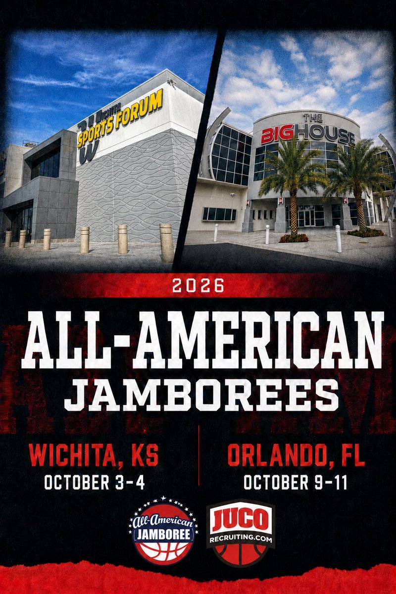 JucoRecruiting's tweet photo. All-American Jamboree (Wichita &amp; Orlando): 

Elite field of invited JUCO, high school, &amp; PG teams!! Tons of Top 100 HS &amp; JUCO prospects in attendance!! 

➡️Event Info/Schedules: https://t.co/64PeYLBeRH

🔴 Wichita Oct 3-4

🔵 Orlando Oct 9-11 https://t.co/CtiC2Il0zv