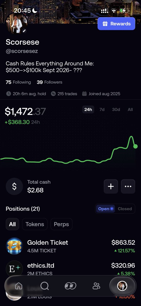 scorsesez's tweet photo. Day 2 of the $500–>$100k series on @fomo 

Traded an incredible return on solana:H7uLK4Dd6bJuJkaxtFCbkoJgtF3RpumM8VTYB3whZc7t , which funded my new investment $LOUIS, it is a cat which got shilled by @Meta. I think 200K ish mc is too low but we will see..

I’m looking at some @arc coins for the near future, because I think they will make a comeback with the confirmed 100M partnership of @circle with @binance.

Any good coins that I can look at?✍🏼
