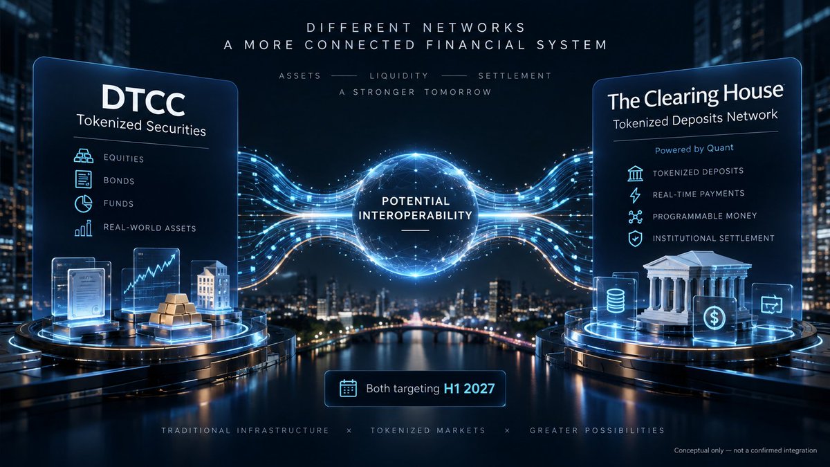 MindCrypto_'s tweet photo. 🧿💥 $QNT Interesting timing 👀

DTCC is bringing tokenised securities to Stellar while The Clearing House has selected Quant to power its tokenised deposits network

Both are targeting H1 2027.

Could these two major financial infrastructure initiatives eventually connect?

1/2 https://t.co/JqEzLiHCC3