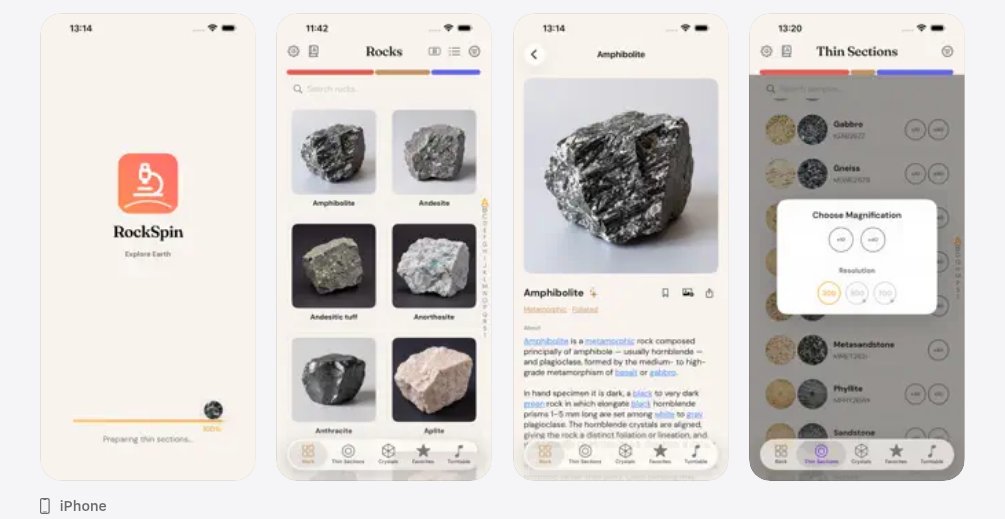 hydromo_dev's tweet photo. RockSpin 1.1.0 is on the App Store — a pocket polarizing microscope for thin sections.

New: Crystal Specimen tab, Stories, AI Assistant (Pro).

Rotate 360°. Compare PPL / XPL. Free 300px viewing.
https://t.co/PSuCRvxePm https://t.co/vhOfsVvWa3