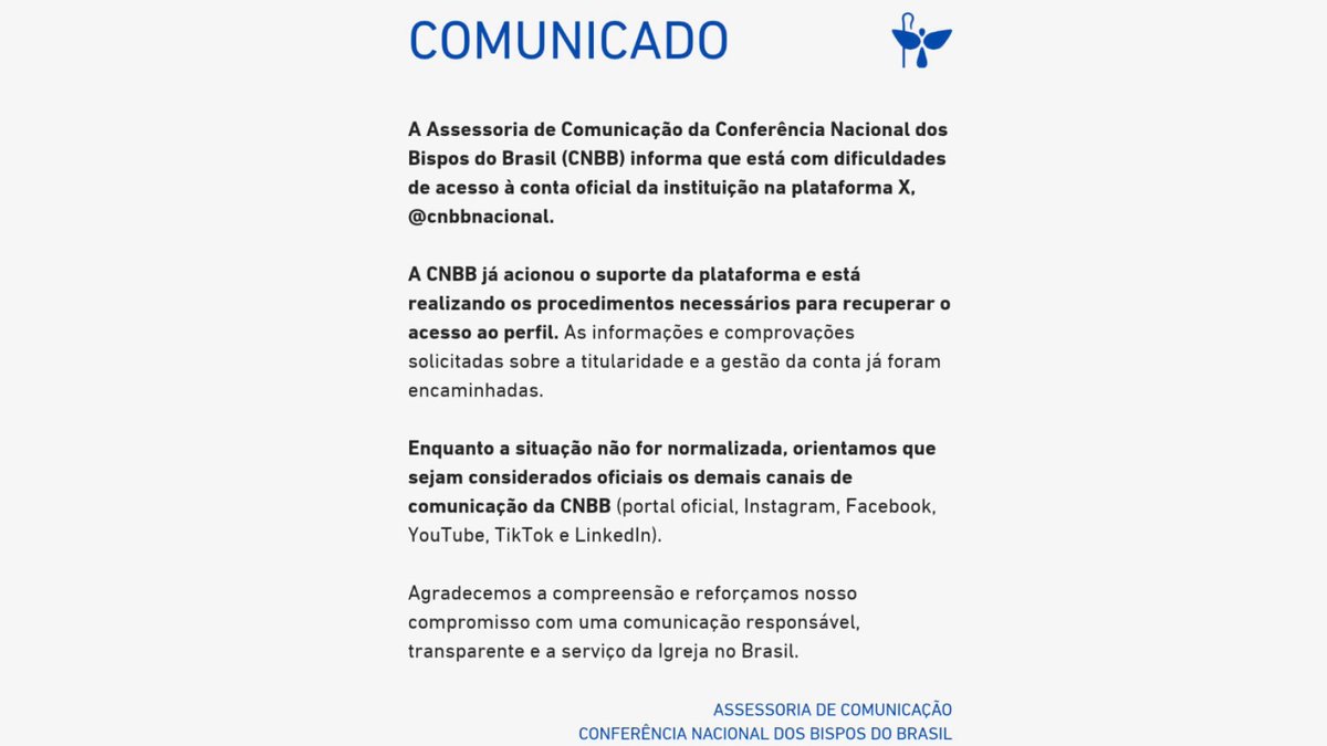 AnaliseGeopol's tweet photo. 🇧🇷🇻🇦🇺🇸 A Igreja Católica está sendo atacada pelas Big Techs dos EUA devido ao posicionamento da Conferência Nacional dos Bispos do Brasil em defesa da soberania brasileira, com o perfil oficial da CNBB no X suspenso sem justificativa. https://t.co/PruNCzy5N2