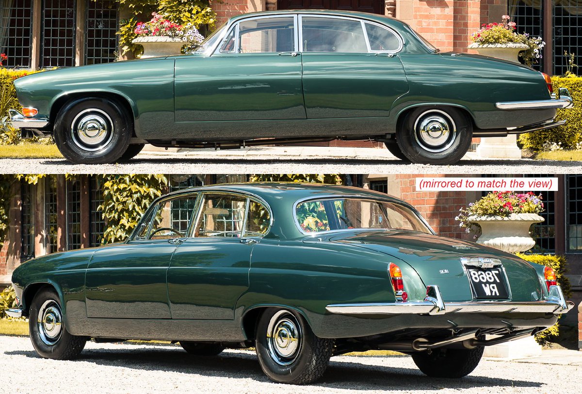 UltimativCars's tweet photo. (Background knowledge)

The #Jaguar #MarkX|#MkX (1961-65) stretched the original shape into a quite flatter form; built in 18.519 units before getting renamed 420G (NOT "420"!) as of '66, the solely made as 4d-sedan Mk X brought the typical styling, the later XJ made Jag' famous. https://t.co/lWT7lOlZbQ