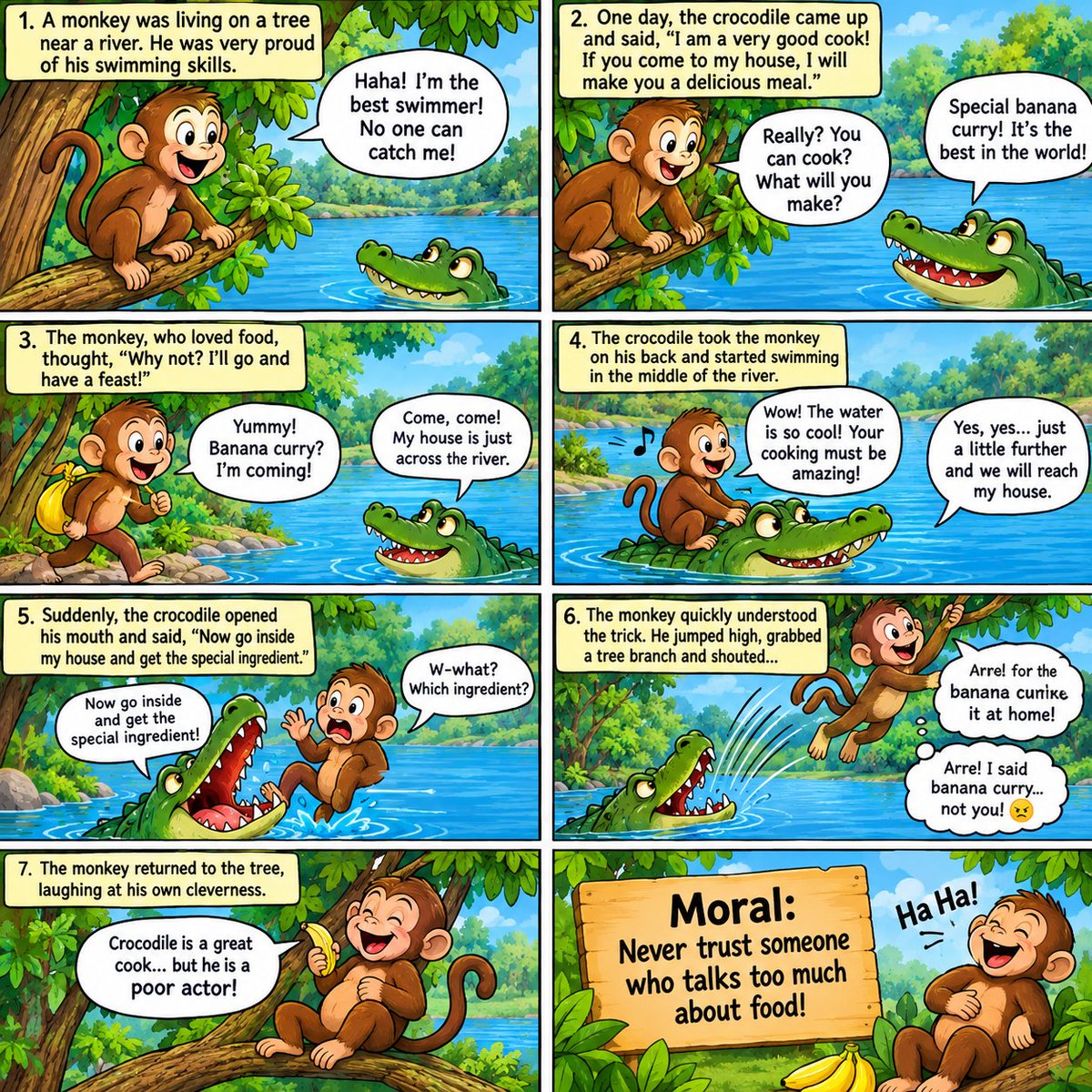 popularpup11831's tweet photo. 😂🐒 The monkey thought he was going for banana curry… but he was the main ingredient! 🐊🍌
Good thing he was faster than the crocodile’s cooking plan! 😆🌳

#AnimalComic #FunnyAnimals #Monkey #Crocodile #JungleStory https://t.co/ZZWDOP2TQL