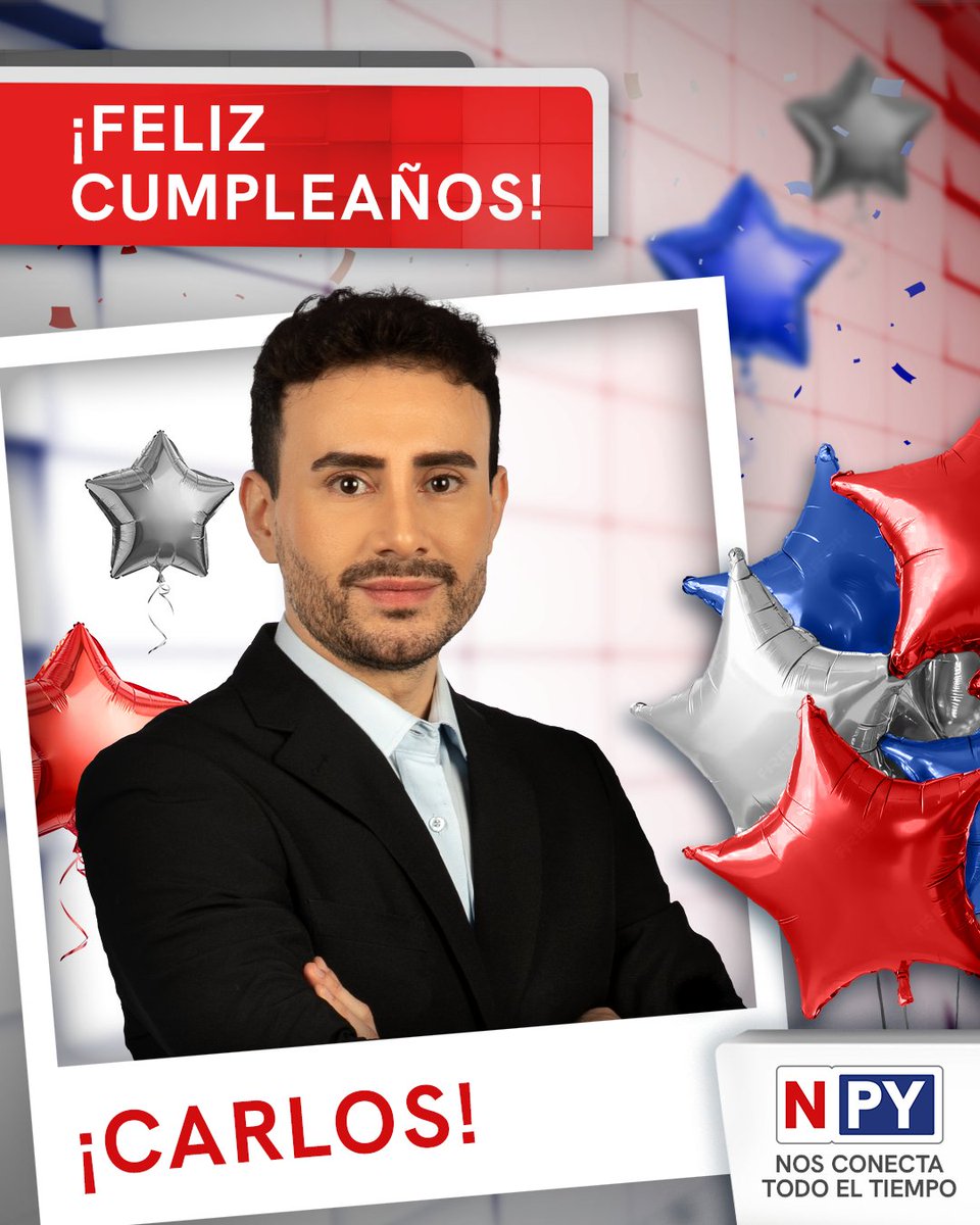 npyoficial's tweet photo. 🥳 ¡FELIZ CUMPLE CARLOS!
🎁🎉 Hoy saludamos a nuestro compañero Carlos Gómez, conductor y presentador de noticias, por celebrar un año más de vida.
😃 ¡Que lo pases superbien!
#NPY #NosConecta https://t.co/YhRumA8UZB