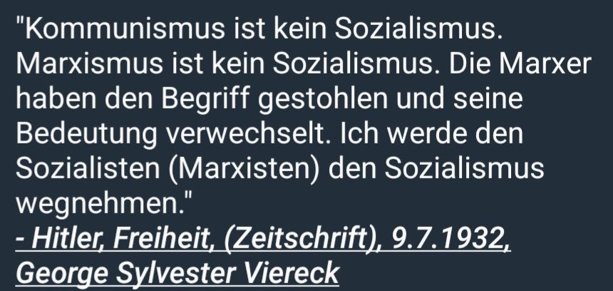 G_De_Molinari's tweet photo. @MSeidl73 @IndiCannArabica Habe nie behauptet er wäre ein Marxist gewesen. Marxismus ist nicht die einzige Form des Sozialismus.

Jeder Sozi glaubt der bessere zu sein und den einzig wahren Sozialismus zu vertreten. Viele Kommunisten konvertierten zum NS und behaupteten dies wäre der echte Sozialismus https://t.co/tvNuDlFIPG
