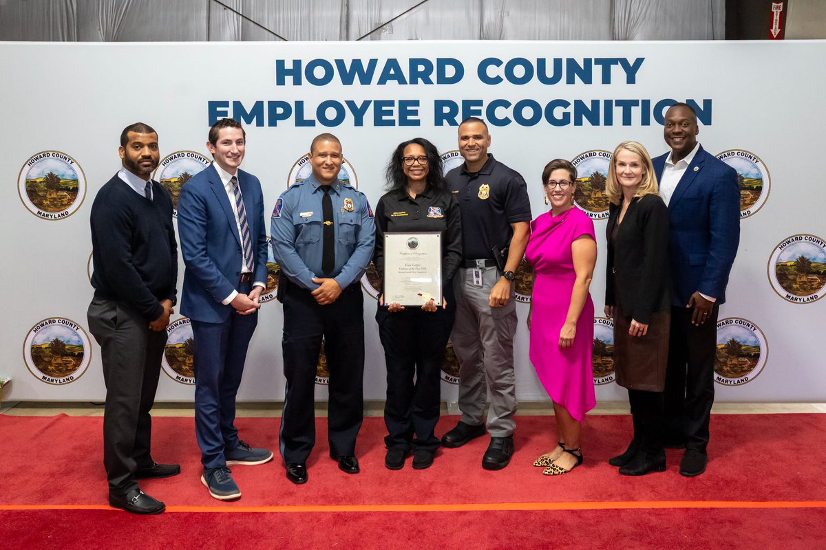 HoCoGov's tweet photo. Please join us #HoCoMD in congratulating @HoCoGov's 2026 Employee of the Year, Erica Carpio. As a Victim Assistance Section Supervisor for @HCPDNews, Carpio has led a strategic overhaul of the department’s victim services, expanding outreach & strengthening partnerships w/ detectives, the State's Attorney's Office, & county service providers. To learn more about Carpio & this year's other winners recognized at the County's annual Employee Awards Ceremony, check out our news release online at https://t.co/Jlbi4htAgr.
