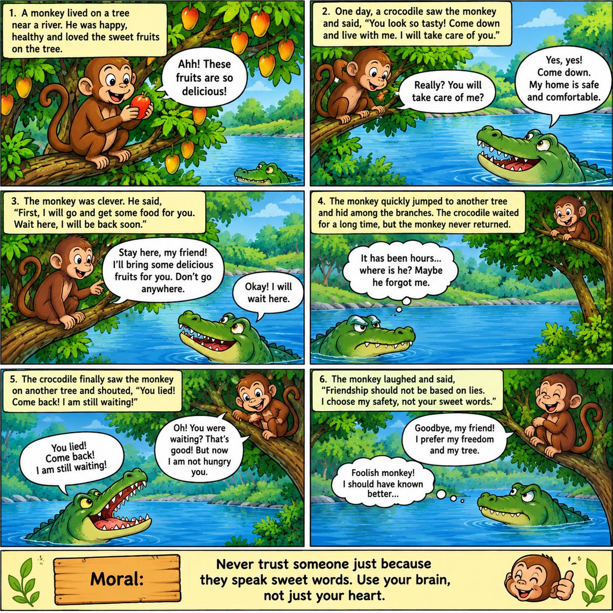 popularpup11831's tweet photo. Sweet words can hide a dangerous plan! 🐒🐊😂
The clever monkey trusted his brain, not the crocodile’s promises—and escaped just in time! 🧠🌳

Would you have spotted the crocodile’s trick? 👀👇
#AnimalComic #Monkey #Crocodile #FunnyAnimals #AnimalStory https://t.co/OIHrQQlcAR