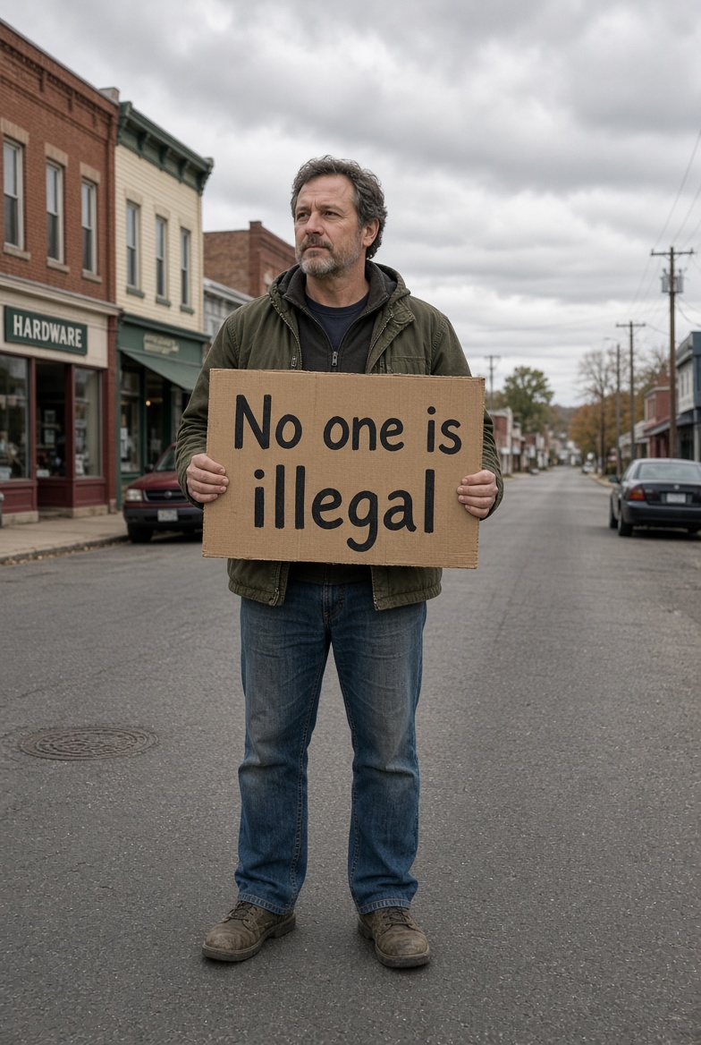 MAGAMayorGuy's tweet photo. This man was protesting downtown against ICE agents deporting illegal immigrants. He found one of their handguns, picked it up, and next thing he knew he was just another agent. His new ICE brother is showing him the Right way to detain and deport. He puts America First now. 🇺🇸 https://t.co/ZafMic1go4
