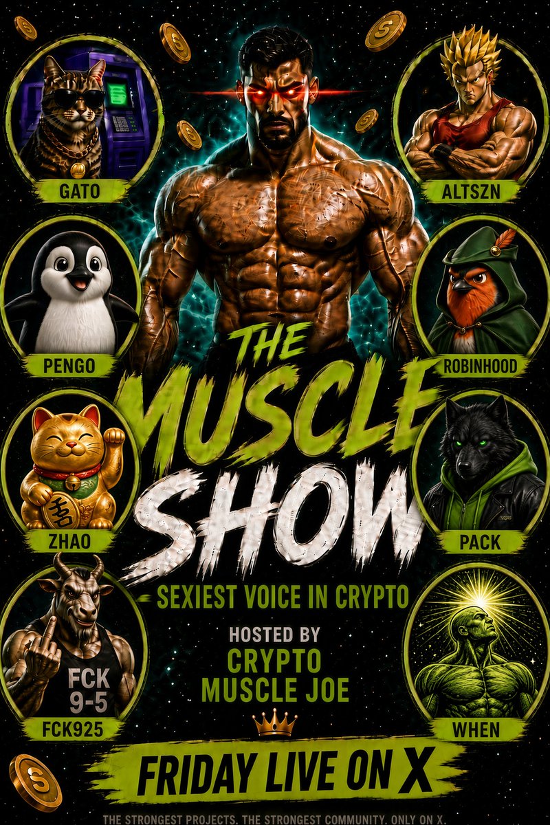 cryptomusclejoe's tweet photo. Live Friday 09/25/26  3:15 PM PST 
Join us for another Sexy Adventure on The Muscle Show..  Where we give you real Alpha! 
Line up is   🔥🔥🔥🔥🔥🔥🔥🔥🔥 https://t.co/xEUPvvvSBp