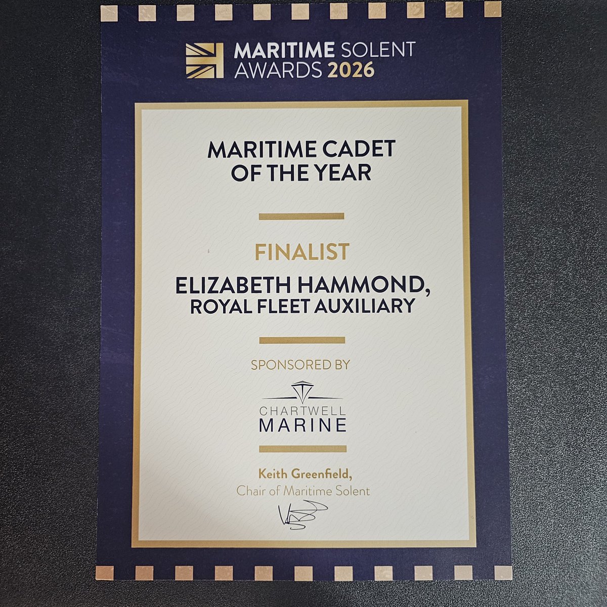 RFAHeadquarters's tweet photo. It was a privilege to be at Carnival House this week as the @RFAHeadquarters was unveiled as a finalist in the #MaritimeSolent awards with @stuartbaker. COMRFA attended with Cadet Elizabeth Hammond who is nominated in the Cdt of the Year category. Go #TEAMRFA https://t.co/5A3OiMA52v
