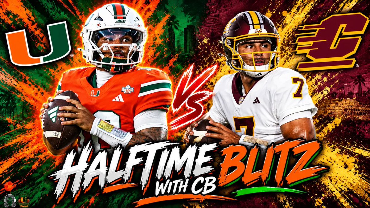ChalupaBatmxn's tweet photo. The #HalftimeBlitz live stream returns for Miami vs Central Michigan!!!
This week Iβll be joined by @EJHollandOn3 & @AOvertime_ to break down the storylines of the 1st half & prepare you for the 2nd half!!
Come hang out with us during half time!! #GoCanes #TheU ππ©π§ https://t.co/hzhYkzSpzS