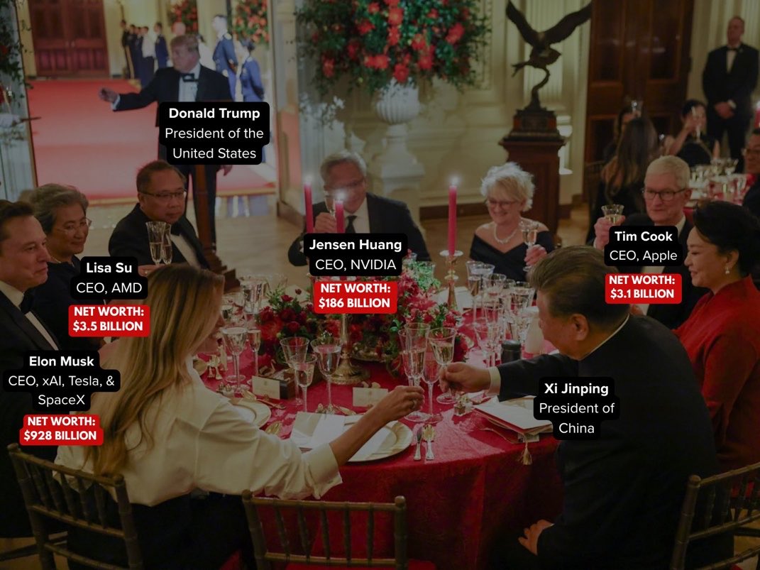TheInsiderPaper's tweet photo. PIC: Trump’s state dinner table seats billionaires with a combined net worth of $1.13 trillion https://t.co/eKJO8DyhbA