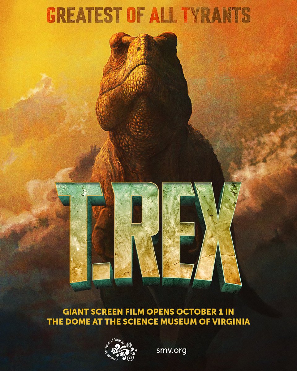 ScienceMusofVA's tweet photo. 🦖Coming soon! 🎬

Come experience how the latest science refreshes and reimagines our understanding of this legendary dinosaur. T.REX premieres at the Science Museum on October 1. And don't miss the T.REX Dome Takeover on Saturday, October 3, with five chances to see the film https://t.co/ESnVDUcaRc