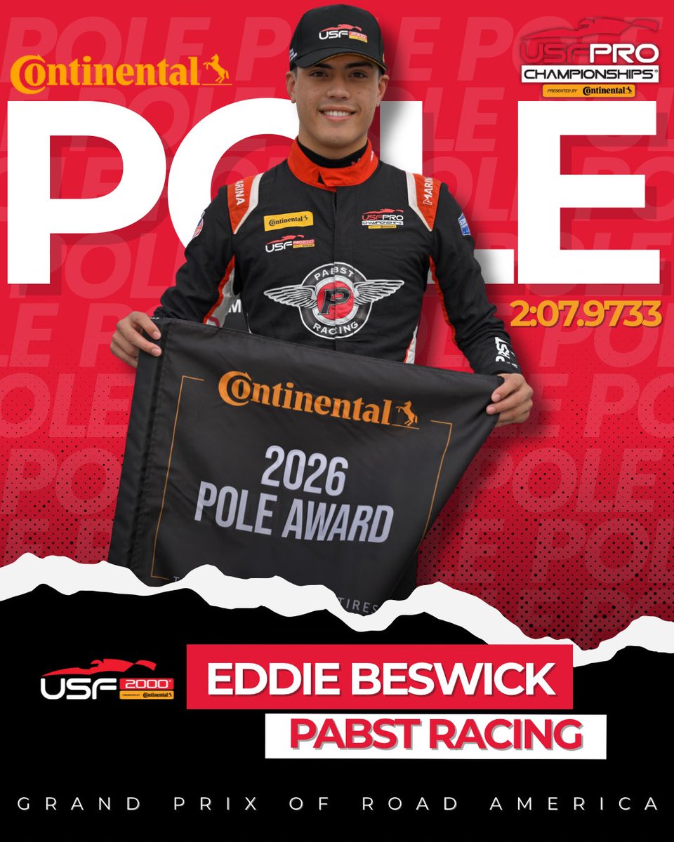 USF2000's tweet photo. Finale weekend is off to a fast start for Eddie Beswick and Pabst Racing: pole for USF2000 Race 1๐๐
#USFPro #INDYCAR #Motorsports #Continentaltire #VPRacing https://t.co/uersASJOJC