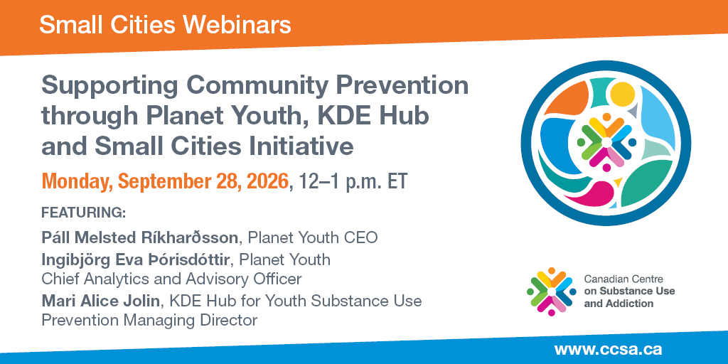 CCSACanada's tweet photo. Hurry! Don’t miss our next webinar Sept. 28. Register now for Supporting Community Prevention Through Planet Youth, KDE Hub and Small Cities Initiative ➡️https://t.co/2SfhzqyXj1 https://t.co/lraOqhlF8Z