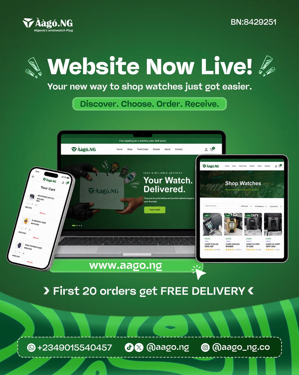 Aago_ng's tweet photo. We’re officially LIVE! 🟢⌚

You can now browse and order your favourite watches directly from our website.

🔗 https://t.co/LPSDTVpGcd https://t.co/Peef1qbdQ2
