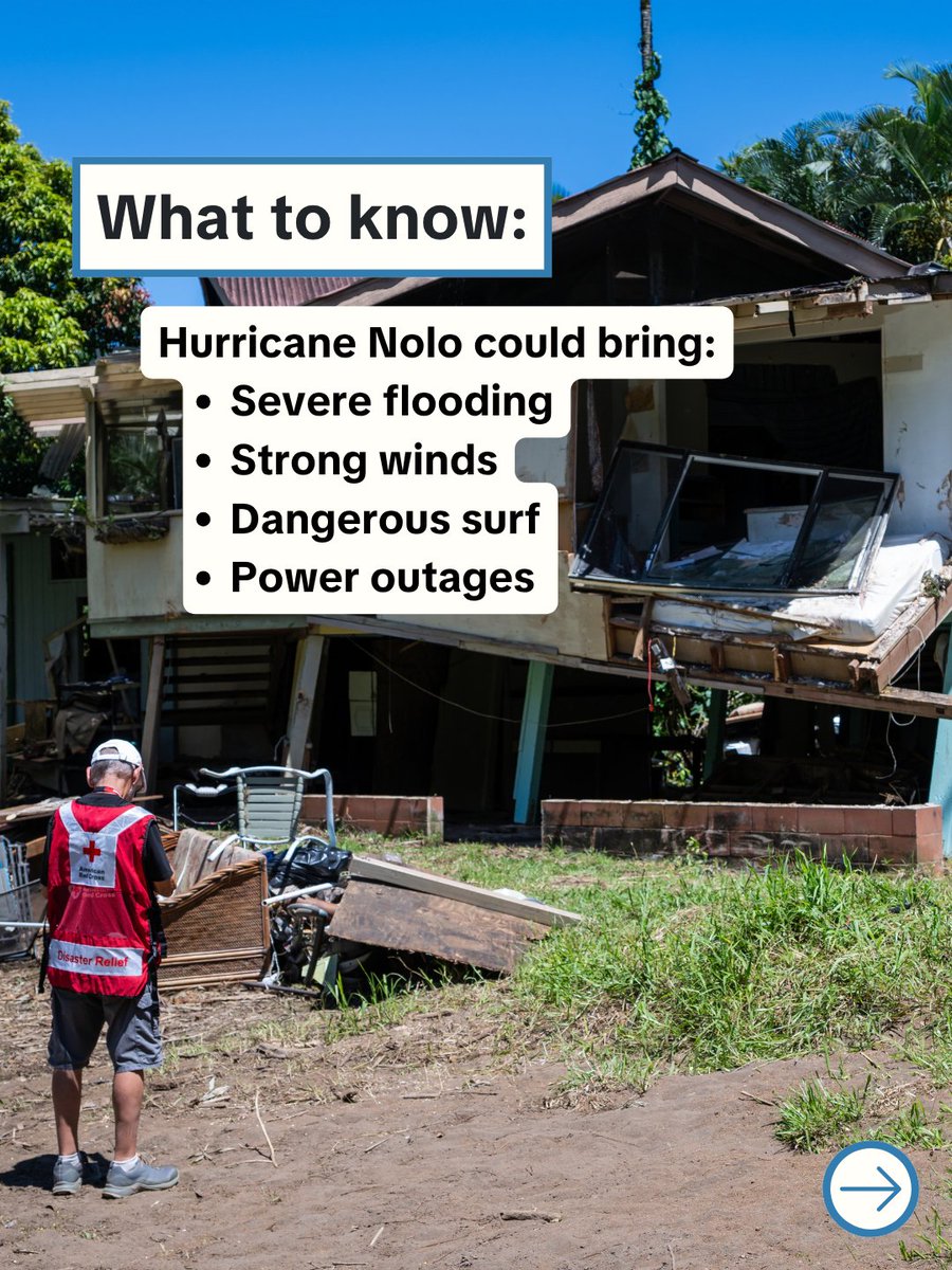 RedCross's tweet photo. Hawaii is once again preparing for a hurricane threat as Hurricane Nolo approaches the islands. After already facing multiple tropical systems this season, communities are now bracing for the potential of life-threatening flooding, strong winds and power outages.

@HawaiiRedCross volunteers are closely monitoring the storm and coordinating with partners. Additional disaster responders are also on the way to support communities as they prepare for possible impacts.

Whether you live in Hawaii, have loved ones there, or simply want to help, here's what to know about the storm, how to stay safe, and ways you can support those who may be impacted.
