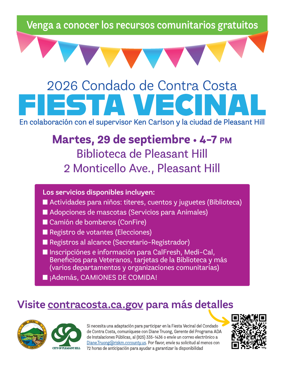 CoCoSchools's tweet photo. Help spread the word about the 2026 Contra Costa County Block Party! Join us Sept 29, 4-7pm at Pleasant Hill Library for free resources, fun activities, and community connections. #ContraCostaCounty #PleasantHill #CommunityResources #CCCOE https://t.co/FhlKDP3PVV