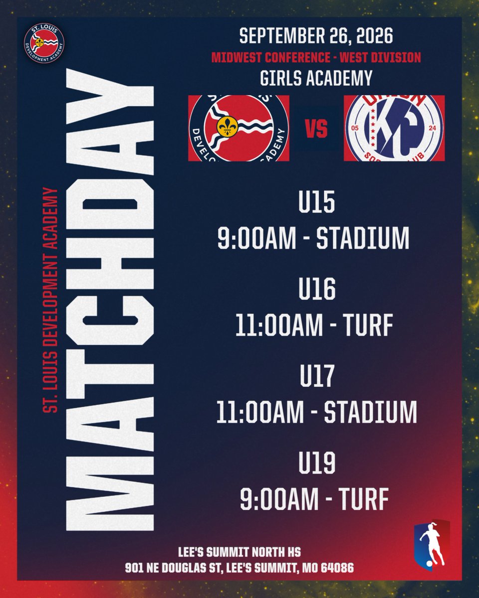 STLDASoccer's tweet photo. 🔥 GA MATCH WEEKEND IS HERE! 🔥

The STLDA Girls Academy is ready for another big weekend of Midwest Conference action!

📍 Kansas City 
⚔️ KC Union &amp; KC Legends

Time to hit the road and represent STLDA! LET’S GO! 

#StlouisDA | #GirlsAcademy https://t.co/jldbnwB63p
