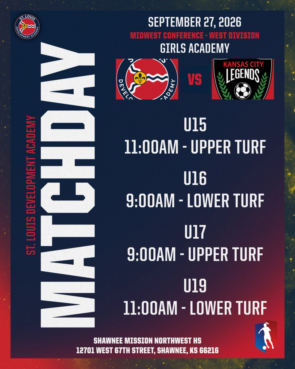 STLDASoccer's tweet photo. 🔥 GA MATCH WEEKEND IS HERE! 🔥

The STLDA Girls Academy is ready for another big weekend of Midwest Conference action!

📍 Kansas City 
⚔️ KC Union &amp; KC Legends

Time to hit the road and represent STLDA! LET’S GO! 

#StlouisDA | #GirlsAcademy https://t.co/jldbnwB63p