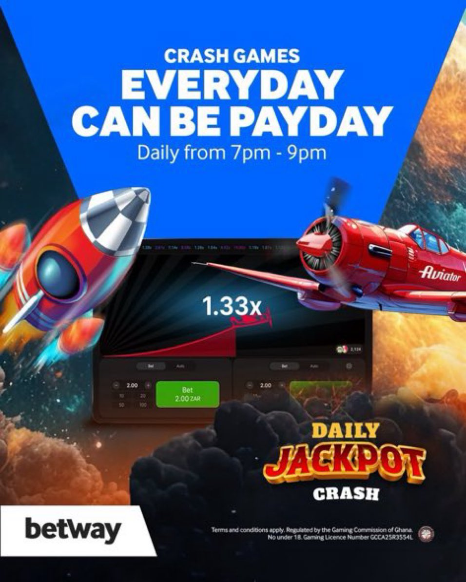 _Wyatt's tweet photo. Spin your way to a possible cash win! Eligible games, cash bets, 7PM–9PM tonight only. 50 winners will share GHS 25,000. Don’t sit this one out: https://t.co/VmkC6NoQsn #BetwayGHDailyJackpot https://t.co/MHNyKUq0fY