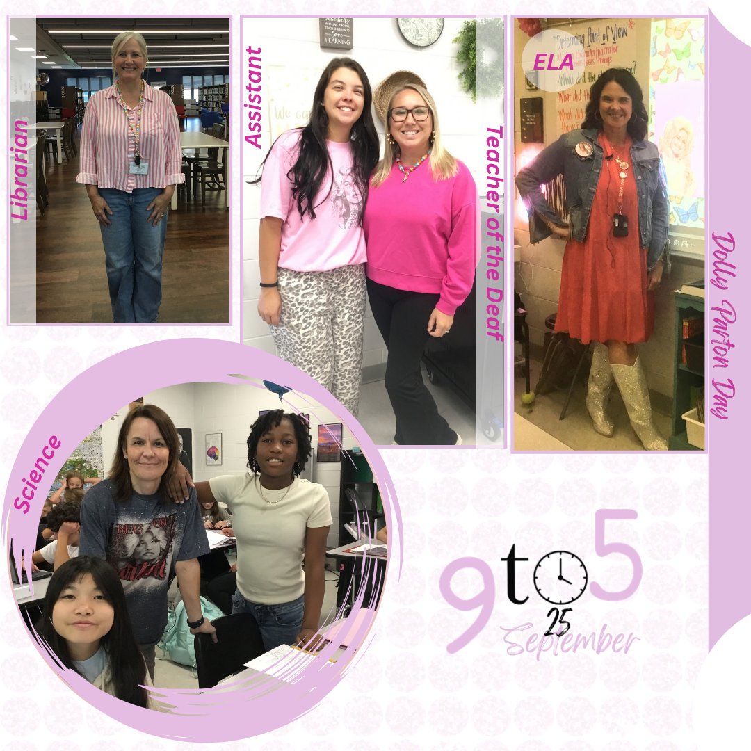 BurgSignClub's tweet photo. Pic of #LewisburgMiddleSchool staff who work with our Deaf/HH students recognizing #DollyDay today. Itβs β9 to 5 dayβ. β9/2 5β #DollyPartonDay #DollyPartonDay925 #GiveLikeDolly #DollyDay2026 https://t.co/SeAv49Tf9A