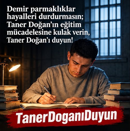 AhmetTatar77's tweet photo. Demir parmaklıklar hayalleri durdurmasın; 
Taner Doğan’ın eğitim mücadelesine kulak verin, 
Taner Doğan’ı duyun! https://t.co/nsnpWYswTI