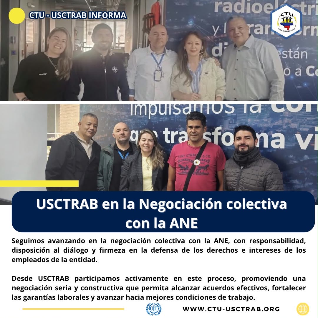 usctrab's tweet photo. USCTRAB en la Negociación colectiva con la Agencia Nacional del Espectro: Seguimos avanzando en la negociación colectiva con la ANE, con responsabilidad, disposición al diálogo y firmeza en la defensa de los derechos e intereses de los empleados de la entidad.
#SomosCTU_Usctrab https://t.co/q3RIFYpW6y