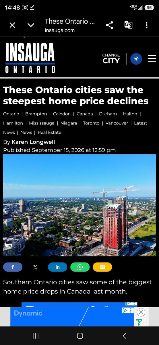 RealTimeNe's tweet photo. Canada housing, last 3 years: two markets, not one.

National average sale price in August was about $668,000 — up a sliver year-over-year (+0.6%), but the mix-adjusted MLS Home Price Index is still down about 3% from a year ago. Teranet’s big-city index is down 3.6% YoY and at its lowest since April 2023. From Sept 2023 (~$730k average) to now, the national average is roughly 8–9% lower. That “national” number hides the split. 

Where prices went down:
▪️ Toronto / GTA / Hamilton / Waterloo / Fraser Valley: still the correction zone. 
Benchmarks are roughly 6–7% lower than a year ago in several southern Ontario cities and 20–30% below the 2022 peak. Condos are softer than detached. Vancouver is down about 5–7% YoY and roughly 8–12% off its peak. 
▪️ More listings, slower sales. Buyers have leverage. Sellers who need to move are cutting.
Where prices went up or heldQuebec City, Montreal, Prairies, much of Atlantic: the other Canada. Quebec City has been a standout (double-digit gains in some readings). Montreal, Regina, Saskatoon, parts of Alberta and Newfoundland have posted gains, not losses. Affordability + migration beat the high-rate hangover. 

Buying and selling right now
August sales were down 6.9% from a year earlier. New listings jumped. National sales-to-new-listings fell to about 49% — buyer-leaning, not a crash. Months of inventory around 4.8. Expensive markets: more choice, longer days on market, price cuts. Cheaper markets: tighter supply, sellers still have the upper hand. 

Impact
▪️Buyers in the GTA and Metro Vancouver: more negotiating room than in 2021–22, but payments are still heavy versus incomes.
▪️Sellers there: equity from the peak is gone; listing high and waiting is a losing strategy.
▪️Owners in Quebec/Prairies/Atlantic: paper gains continued; selling is easier.
▪️First-time buyers: slightly better prices in the expensive cities, but rates decide the payment more than the list price.

Mortgage rates: policy steady, fixed rates not
Bank of Canada overnight rate is 2.25% — held since October 2025 (seven holds). Prime sits at 4.45%. Variable mortgages are roughly 3.4–3.5%. Five-year fixed is about 4.3% on the best insured quotes, closer to 4.8%+ at the big banks. 
https://t.co/gZ9YDh82sE

Variable rates have been steady because the policy rate has not moved. Fixed rates have drifted up this year as 5-year bond yields rose. Markets are now pricing a possible hike as soon as Oct. 28. CREA’s line: the hike is “back on the table” and already showing up in fixed pricing. Direction from here is not “rates keep falling.” It’s hold-with-upside-risk. 

Year-end read: no national rebound. Ontario and B.C. grind sideways-to-down. The rest of the country stays firmer. If bond yields stay high or the Bank hikes, sales stall again and the expensive cities stay a buyer’s market into 2027. If yields ease, activity picks up — prices still don’t snap back to 2022. Location is the whole story.