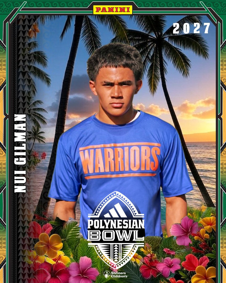 polynesiabowl's tweet photo. Safety Nui Gilman has been selected as a 2027 adidas Polynesian Bowl All-Star! 🌺 

Welcome to paradise @NuiGilman!  #adidasPolyBowl 🤙 🌴 https://t.co/ZpqPrMkla3