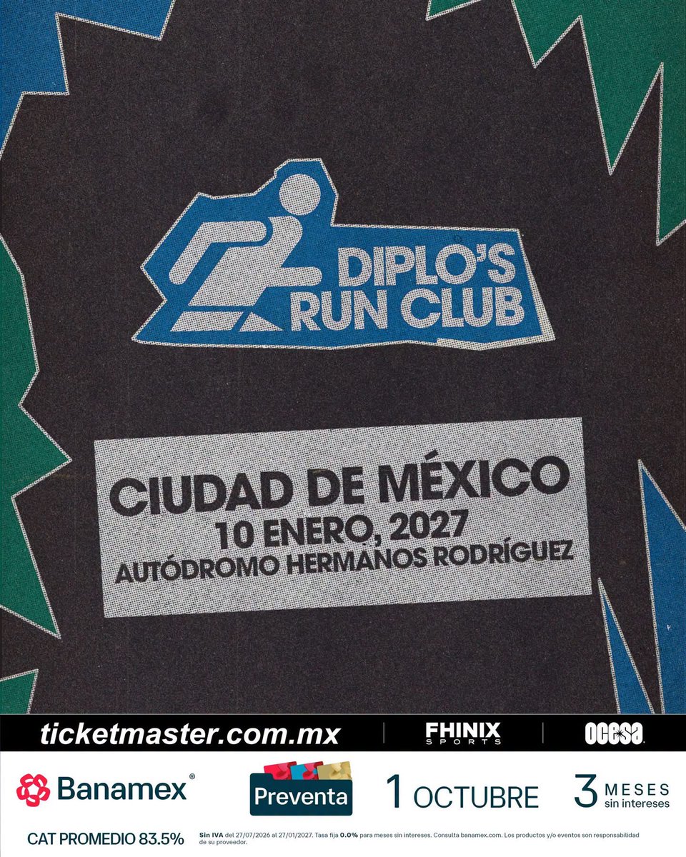 ticketelhamster's tweet photo. 🚨Diplo’s Run Club
🗓️10 de enero 2027
📍Autódromo Hnos. Rodríguez | CDMX

🎫Preventa Banamex 1 de octubre 11 AM
🎫Venta General 2 de octubre 10 AM

#ticketelhamster #diplo #diplosrunclub @ocesa_total https://t.co/GW7Bsyir8F