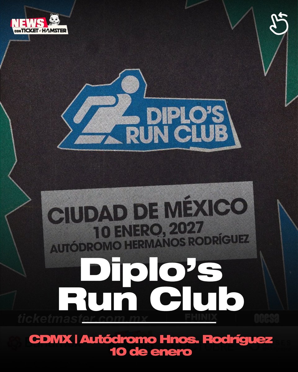 ticketelhamster's tweet photo. 🚨Diplo’s Run Club
🗓️10 de enero 2027
📍Autódromo Hnos. Rodríguez | CDMX

🎫Preventa Banamex 1 de octubre 11 AM
🎫Venta General 2 de octubre 10 AM

#ticketelhamster #diplo #diplosrunclub @ocesa_total https://t.co/GW7Bsyir8F