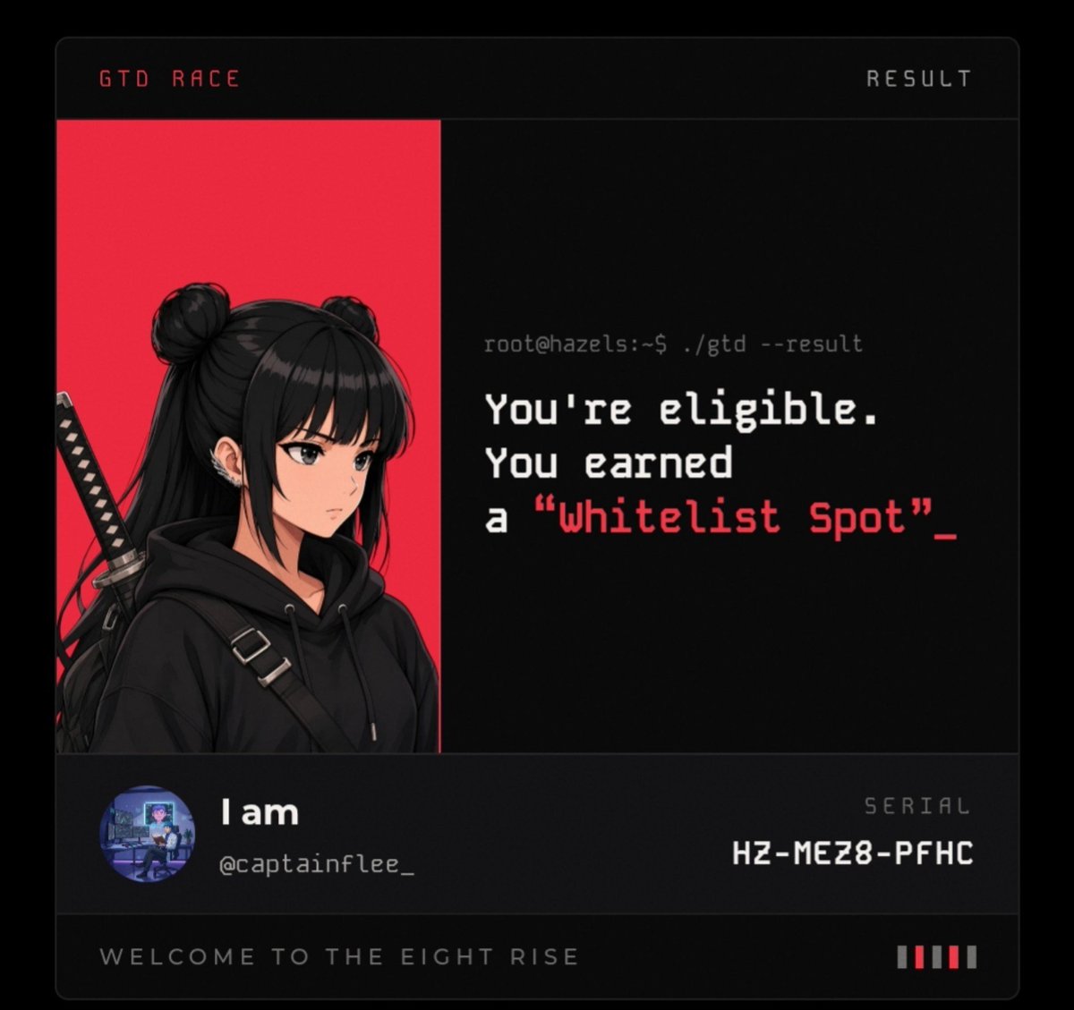 captainflee_'s tweet photo. Just checked my @0xhazels results... 👀

I got WL! 🤍

Wish it was GTD 🥲 but still grateful for it!

Will try again for GTD in the next round.

Believe in something. gHazels

I earned a "Whitelist Spot" in GTD Race. @0xhazels @Rosaaa
https://t.co/9N08gNUZZQ https://t.co/BpK8CbFTw4