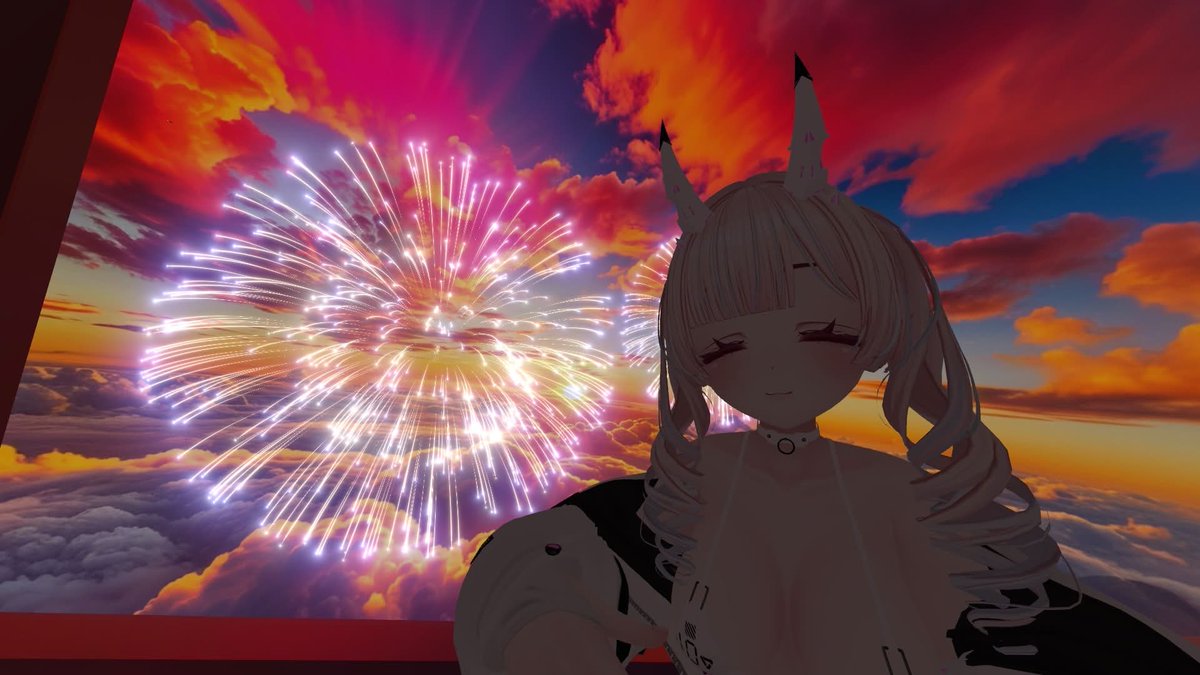 SongbirdXayah's tweet photo. Come watch some fireworks with me~ 🌅💖🎆🎇🎆

#VRChat #VRPhotography https://t.co/cuvSCYAqSH