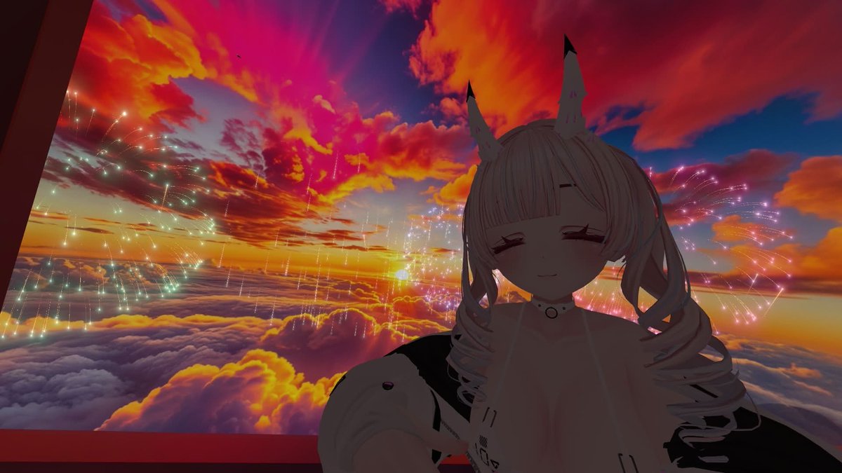 SongbirdXayah's tweet photo. Come watch some fireworks with me~ 🌅💖🎆🎇🎆

#VRChat #VRPhotography https://t.co/cuvSCYAqSH