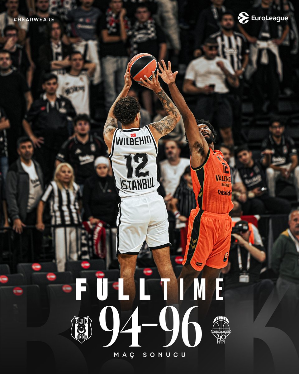 BJK_Basketbol's tweet photo. Maç sona erdi. 

Beşiktaş 94-96 Valencia Basket

#EuroLeague | #HearWeAre https://t.co/5HV0rd0Ljl